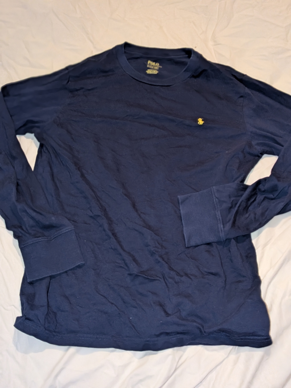 Ralph Lauren Navy Long Sleeve Crew with Yellow Polo Logo
